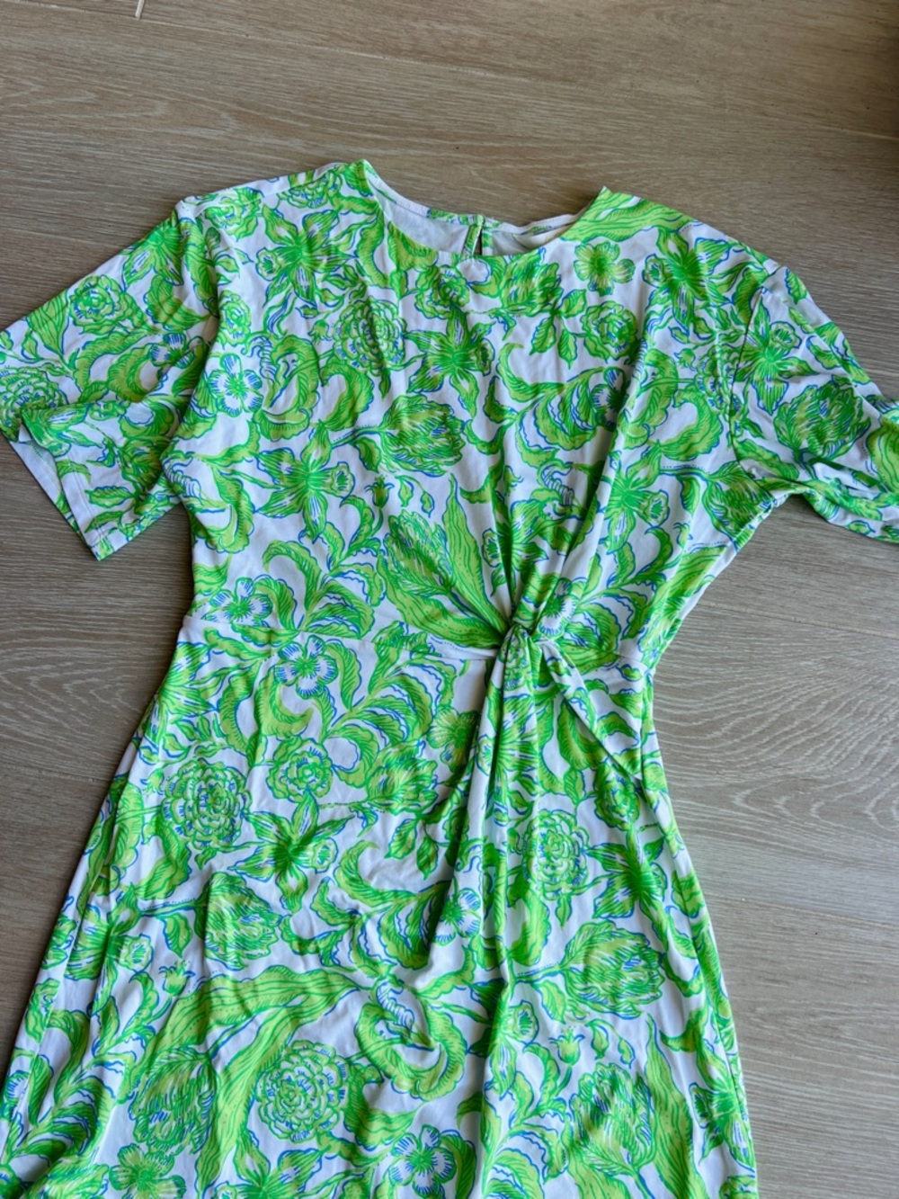 Lilly Pulitzer Lime Green Floral Twist-Front Mini Dress
